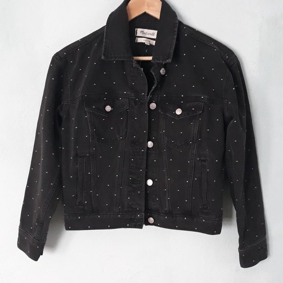 Madewell Jackets & Blazers - Madewell Black Embroidered Dot Denim Jacket, XS